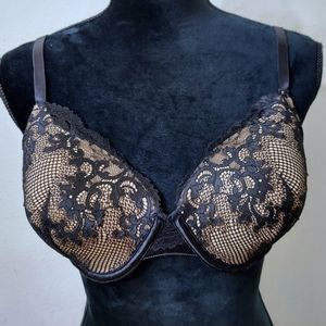 Soma Intimates Bra 36 C Black Nude Lace Fleur-de-lis